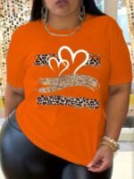 Plus Size Heart Print T-Shirt, Casual Crew Neck Short Sleeve T-Shirt, Women'S Plus Size?Clothing