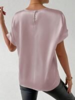 Women'S Batwing Short Sleeve Round Neck Blouse - Elegant Solid Color Non-See-Through Shirt, Machine Washable Lightweight Top For Spring Summer Fall, Versatile Casual & Formal Wear, Seasonal Fashion, Sophisticated Casual, Nonseethrough Fabric - Image 5