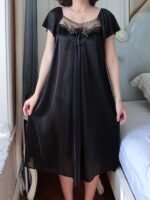 Cross-Border Sexy Women'S Nightgown Made Of Lace, Plus Size, Solid Color Floral Sleepwear, Thin Short-Sleeve Lace Dress. - Image 9
