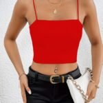 Red Off-Shoulder Crop Top Camisole - Sexy Sleeveless Spaghetti Strap, Stretchy & Machine Washable, Perfect For Casual Or Chic Outfits