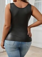 Plus Size Casual Sleeveless Tank Top - Deep U-Neck Backless Design, Stretchy 100% Polyester, Machine Washable, Solid Black For Casual Attire & All-Season Comfort - Image 6
