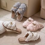 Women'S Plaid Color-Block Winter Slippers - Cozy Plush Faux Fur Lining, Non-Slip Pvc Sole, Soft Fabric Indoor House Shoes For Cold Floors, Grey & White Options, Cute Slippers, Plush Fur Interior, Durable Traction Footwear - Image 2
