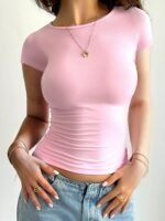 Crew Neck Tight Fit T-Shirt, Y2K Short Sleeve Summer Top, Women'S Clothing - Image 6