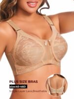 Plus Bra, Underwire-Free Full Coverage Bra, Push Up Bra With Classic Three-Piece Structure In Sheer Fabric, Sexy Contrast Lace, Wide Shoulder Straps, Back Shaping And Side Reduction, 100Dd, 105D - Image 5