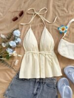 Solid Color Floral Texture Cute Top - Image 2
