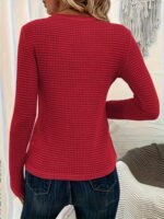 Women'S Elegant Semi-Sheer Pullover Sweater - Soft Round Neck Long Sleeve Top, Medium Stretch Spring/Fall Casual & Formal Wear, Solid Color Versatile Wardrobe Staple, Sweater, Spring Fall Attire, Minimalistic Design, Textured Fabric - Image 9