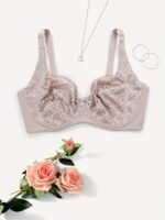 Women'S Plus Elegant Bra, Plus Size Bow Decor Floral Lace Non Padded Underwire Bra - Image 5