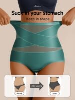 1Pc Quasti Women'S High-Waisted Underwear - Non-Padded Belly Control Panties, Soft Breathable Everyday & Formal Wear In Elegant Teal - Posture Support & Waist Definition, Comfortable Lingerie, Crossband Design, Skinsafe Material - Image 9