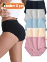 1/3/5Pcs Elegant Seamless High-Waist Women'S Underwear, Black Polyester Stretch Bikini Briefs, Comfortable High Support Ladies' Panties - Image 2