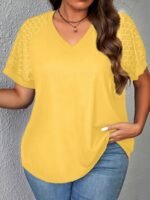 Plus Size, Plus Size Spring-Summer New Elegant Contrast Lace Splicing T-Shirt For Women Short Sleeve - Image 5