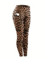 Women'S Plus Size High Waist Tummy Control Leggings With Side Pockets, 88% Polyester 12% Elastane, Knit Fabric, Stretchy Cropped Yoga Pants For Running & Fitness, All Season Solid Color Athletic Skinny Pants - Image 6