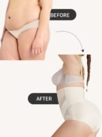 1Pc High-Waist Tummy Control Shaping Panties With Cross-Compression Design - Seamless, No-Show Underwear For Women, Nylon & Elastane Blend, Machine Washable, Elegant Solid Color, Slimming Fit For Belly & Hips, Waist Slimming Panties|Crosscompression Panties|Before After Comparison, Tummy Control Underwear - Image 2