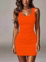 Women'S Sleeveless Round Neck Mini Dress - Solid Color Stretchy, Machine Washable, All-Season Versatile Casual To Formal Wear, Dress Mini, Construction - Image 3