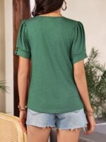 Crew Neck Solid T-Shirt, Elegant Ruched Short Sleeve Top For Spring & Summer, Women'S Clothing - Image 5