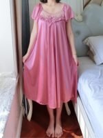 Cross-Border Sexy Women'S Nightgown Made Of Lace, Plus Size, Solid Color Floral Sleepwear, Thin Short-Sleeve Lace Dress. - Image 2