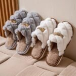 Women'S Plaid Color-Block Winter Slippers - Cozy Plush Faux Fur Lining, Non-Slip Pvc Sole, Soft Fabric Indoor House Shoes For Cold Floors, Grey & White Options, Cute Slippers, Plush Fur Interior, Durable Traction Footwear