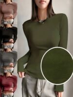 Women'S Fall And Winter Thermal Knit Top, Solid Color, Polyester, Long Sleeve, Warm Baselayer Undergarment - Image 2