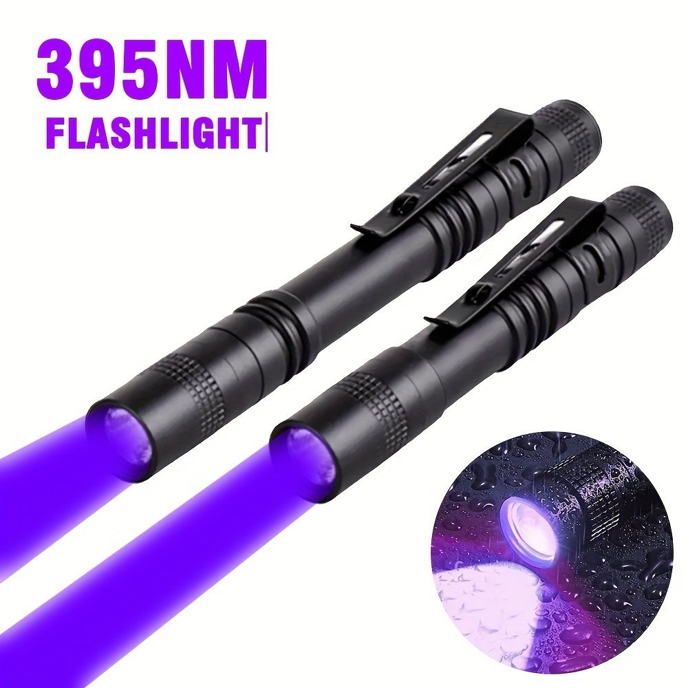 product-fancy-1a2e5060-52a5-4f42-b849-34e277a61ba4.jpg 1/2Pcs 395Nm Uv Black Light Flashlight,For Leak, Pet Urine, Hotel Inspection,Dry Stain And Dye Detector Ultraviolet Invisible Ink Torch, Small Portable Pocket Pen Lights(Notinclude Battery), Portable Flashlight - Image 1