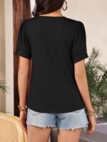 Crew Neck Solid T-Shirt, Elegant Ruched Short Sleeve Top For Spring & Summer, Women'S Clothing - Image 8