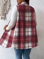 Plus Size Plaid Pattern Button Front Vest, Casual Sleeveless Flap Detail Gilet Jacket For Fall & Spring, Women'S Plus Size Clothing - Image 10