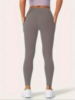 Plus Size Sports Leggings, Women'S Plus Solid Pipping High Rise High Stretch Skinny Leggings With Pockets Suitable Spring/Autumn - Image 9