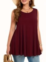 Women'S Plus Size Sleeveless Olive Green Round Neck Tank Top - Loose Fit Summer Vacation Top, Machine Washable Casual Chic Shirt For Beach Outings & Lounge Wear, Summer Tank Tops - Image 2