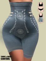 1Pc High Waist Tummy Control Panties - Elegant Seamless Waist Trainer With Butt Lifter, Sheath Briefs For Women, Flat Belly & Hip Support, Black With Golden Accents, Tummy Control Shapewear, Sleek Design, Comfortable Fit - Image 2