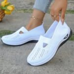 1 Pair Women'S Breathable Open Toe Sneakers, Casual All-Season Slip-On Walking Shoes, Lightweight Flat Sole With Solid Color Design, Comfortable Fabric Upper/Inner And Faux Sole - Image 19