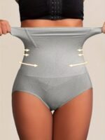 1Pc Women'S High-Waist Postpartum Shapewear Briefs, Seamless Nylon Knit Fabric, Solid Color, Tummy Control & Butt Lifting, Slimming Body Shaper Panties - Image 7