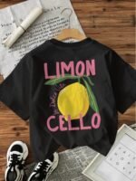 Women'S Black Short Sleeve Crew Neck T-Shirt - Bold "Limon Cello" Graphic Print With Lemon Slice Design, Casual Top For Summer & Spring, Machine Washable, Music Performance Attire, Playful Graphic Tee - Image 5