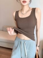 Solid Color Casual, U-Neck, Wide Shoulder Vest, Women'S Tank Top, Versatile Innerwear Or Outerwear, Sleeveless Vest, Comfortable And Simple, Suitable For Spring, Summer, Autumn Tops, Can Be Worn In Winter, Christmas, Valentine'S Day - Image 5