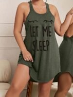 Women'S Plus Casual Sleep Dress, Plus Size Eyelash & Letter Print Racer Back Tank Nightdress