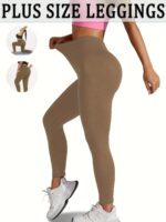 High-Waisted Plus Size Plain Women'S Athletic Leggings, Stretchy, Super Soft, Non-See Through Fabric, For Running And Yoga Suitable Spring/Autumn - Image 9