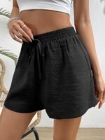 Women'S Casual Solid Color Navy Blue Knot Waist Shorts - Elastic Waistband, Drawstring Tie, Lightweight Fabric, Perfect For Spring/Summer/Fall, Beachwear Essentials, Knotted Waiststyle, No Stretch Material - Image 10