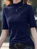 Women'S Casual T-Shirt - High Elasticity Solid Green Crew Neck Top, Machine Washable & Dry Cleanable, Regular Fit All-Season Versatile Shirt For Casual Attire, Ladies T Shirts, Elegant Style, Highelasticity Fabric - Image 6