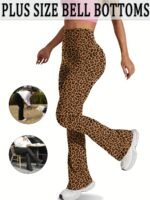Plus Size Sports Pants, Women'S Plus Solid Wide Waistband High Rise Flared Leg High Stretch Yoga Trousers Suitable Spring/Autumn - Image 5