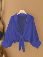 Plus Size Women'S Lightweight Semi-Sheer Chiffon Cardigan - Short Sleeve Open Front Cover-Up With Front Bow Tie Detail, Beach Cover-Up For Swimsuits, Casual Elegance All-Season Machine Washable, Seasonal Fashion | Feminine Bow Detail | Soft Drape Fabric - Image 9