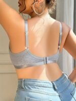 Elegant Light Gray Push-Up Bra With Bow Detail - Comfortable & Supportive Lingerie For Women, High-Elastic Nylon Blend, Hand Wash Only, Perfect For Casual Attire, Comfortable Bra | Elegant Pushup Bra | Nylon Blend Fabric - Image 3