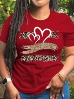 Plus Size Heart Print T-Shirt, Casual Crew Neck Short Sleeve T-Shirt, Women'S Plus Size?Clothing - Image 2