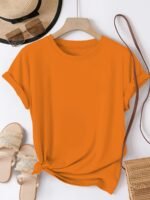 Solid Color Crew Neck T-Shirt, Casual Short Sleeve T-Shirt For Spring & Summer, Women'S Clothing - Image 4