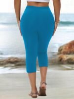Plus Size - Women'S High-Waist Capri Leggings With Rhinestone Embellishments - Stretchy, Casual Black Leggings For Spring & Summer, Perfect For Beach Or Casual Attire, High Waisted Leggings - Image 6