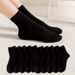 5/10 Pairs Women'S Lightweight Breathable Black Ankle Socks - Solid Color Basic Everyday Casual Socks, Soft Comfort Fit, Hand Wash Only, Cute Socks, Versatile Clothing Accessory, Simple Sock Pattern