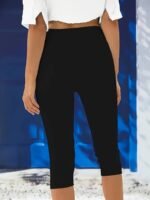 Plus Size High-Waisted Stretchy Mid-Length Capri Pants - Slim-Fit Solid Color Elegant Casual Beachwear For Spring Summer Fall, Machine Washable, Versatile Bottoms, Sleek Silhouette, Easy Care, Fitted Bottoms, Fashion Lovers - Image 3