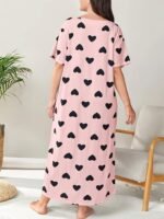Women'S Plus Casual Sleep Dress, Plus Size Heart Print Short Sleeve Crew Neck Nightdress - Image 10