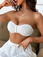 White Strapless Bandeau Bra With Front Hook-And-Eye Closure ? Sexy Ruched Design, Push-Up Support, No Underwire, Soft Polyester Blend For Women - Image 4