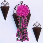 2/4Pcs Creative Simulation Hanging Vase Flower Basket, Triangle Wall Art Rattan Woven Wall Hanging Flower Device, Indoor Decoration Hanging Basket Flower Pot Holder - Image 6