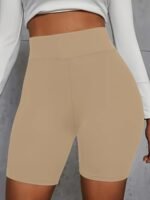Women'S High-Waist Stretchy Shorts - Soft, Casual Solid Color Leggings For Spring & Summer, Machine Washable, Polyester/Spandex Blend, Smooth Fabric, Mid-Thigh Length - Image 5