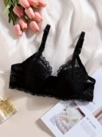 Women'S Sexy Lace Bra With Bow Detail - Black Underwire Medium Support, Non-Padded Full Coverage Lingerie For Casual Attire, Lingerie Wear|Sleek Lace Design|Underwire Bra