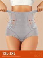 Miotan Women'S High-Waist Tummy Control Shapewear Panties, 1Xl-5Xl, Breathable Mesh Lace Design, Grey, Comfort Fit For Casual Attire, Tummy Control Underwear, Miotan - Image 2