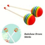 2Pcs Rainbow Ball Drum Mallets - Colorful Percussion Sticks For Music Enthusiasts (Drum Not Included) - Image 4